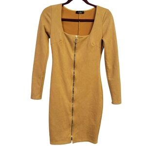 Shop17 Gold Long Sleeve Zip Dress